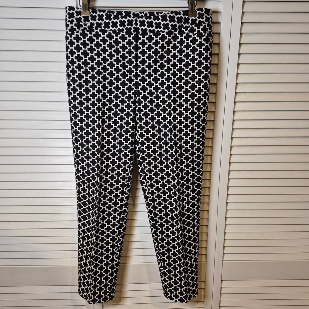 White House Black Market Slim Ankle Pants 8R‎ Black White Geometric Pattern